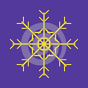 A nice Soft yellow, gold Snowflakes on isolated blue background. A Smooth leaves patterns of snowflakes collection isolated on