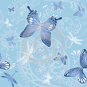 Nice spring seamless with butterfly and flower