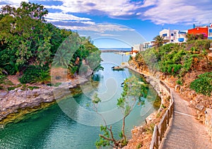 A nice spring view of the old harbor of traditional village Sisi, Crete, Greece