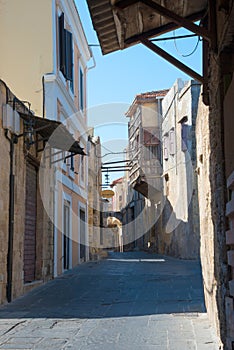 Nice street at Rhodes old town with no people, Greece