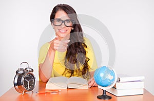 Nice student at the desk