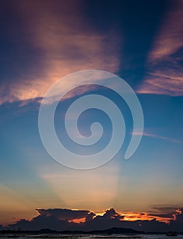 Nice sun ray in twilight sky at sea with Si Chang island