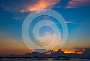 Nice sun ray in twilight sky at sea with Si Chang island