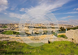 Nice sunny day view of Jerusalem Old city and the Temple Mount, Dome