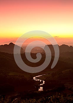 Nice sunrise in morning on the mountain,Chiang Rai, Thailand