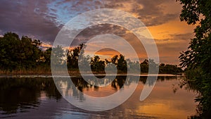 Nice sunset landscape on river