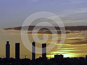 Nice sunset in Madrid with the four towers complex