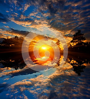 Nice sunset over lake