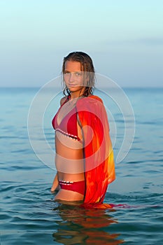 Nice teen girl in the sea