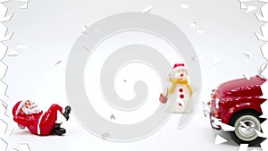 Nice video to wish merry Christmas and happy holidays.Santa Claus drive a red toy car. Christmas concept.