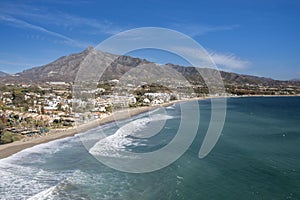 nice view of the beach of Puerto Banus beach, Marbella