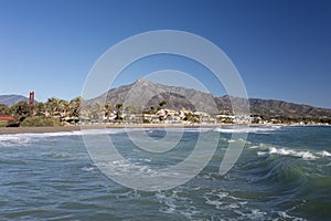 nice view of the beach of Puerto Banus beach, Marbella