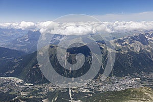 Nice view on the Chamonix mountain valley, between the Alps, Chamonix Mont-Blan, France photo