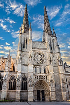Nice view of the famous Saint-AndrÃ© cathedral in the city of Bordeaux in France at dawn