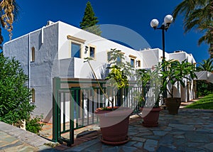 Nice view of the with palm trees in Hotel in Crete, Greece