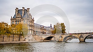 Nice view from Paris Seien river cruise tour during Autumn season evening . One of the most famous activities which locate in the