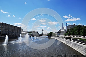 Nice view of the river, fountains and embankment.