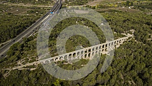 Nice view of roman Aqueduct Pont del Diable in Tarragona