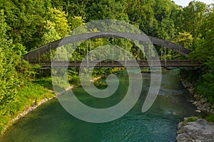 Nice view of the Serio river and old bridge photo