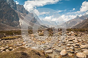 Nice view of stream and mountains in Trek Everest Nepal