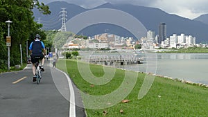 Nice view of Taipei Central River bike path, Taiwan