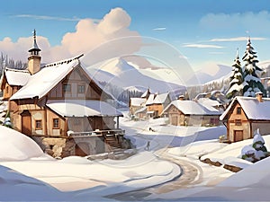 Nice village area with snow house