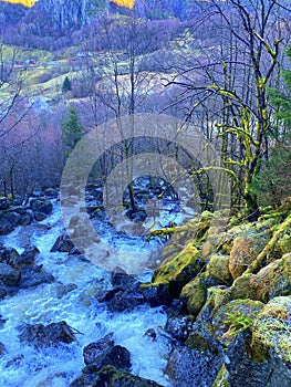 Water fall in the forrest in Norway, the west coast. Mindfullness sound