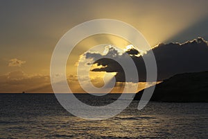 Sun behind clouds in a sunset