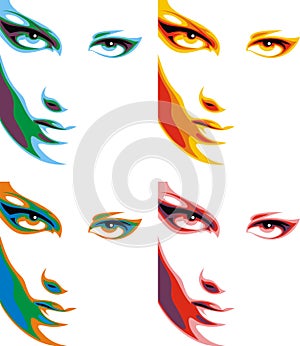 Nice woman face in 4 colors