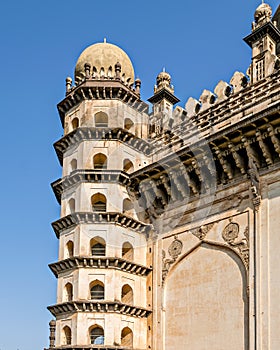 Nicely carved side pillar of heritage structure Gol Ghumbaj -  the mausoleum of king Mohammed Adil Shah, Sultan of Bijapur.