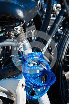 A nicely coloured blue bicycle lock