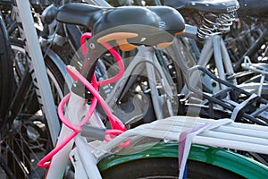 A nicely coloured pink bicycle lock