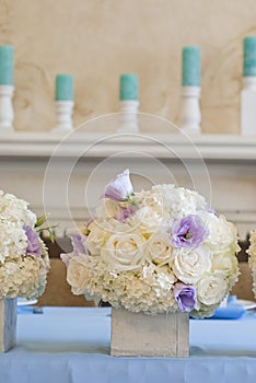 Nicely decorated wedding table with flowers