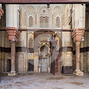 Niche - Mihrab - and pulpit - Minbar - of Mosque of Sultan Qalawun, Old Cairo, Egypt