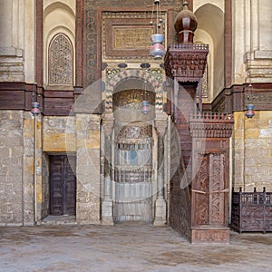 Niche Mihrab and pulpit Minbar of Mosque of Sultan Qalawun, Old Cairo, Egypt photo