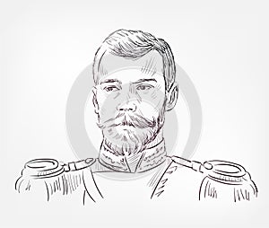 Nicholas II or Nikolai II Alexandrovich Romanov was the last Emperor of Russia famous Russian vector sketch isolated