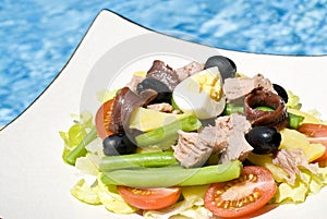 Nicoise Salad and Pink Wine by the Pool