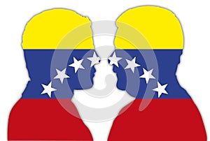 Nicolas Maduro vs Juan GuaidÃ² portrait silhouettes on the Venezuela flag