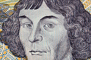 Nicolaus Copernicus a closeup portrait from old Polish money