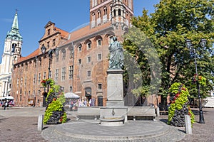 Nicolaus Copernicus monument in front of city hall of Torun, Poland