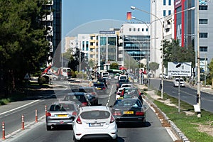 Nicosia, Cyprus - November 2. 2018. Lemesou Avenue traffic and general view of the city