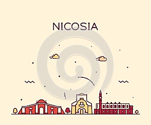 Nicosia skyline Cyprus vector city linear style