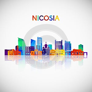 Nicosia skyline silhouette in colorful geometric style.