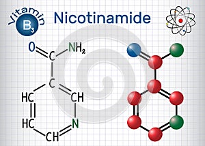 Nicotinamide NAA molecule, is a vitamin B3 found in food, use