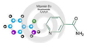 Nicotinamide skeletal formula. Vitamin B3 molecule structure. Chemical compound. Vector illustration. Stock image.