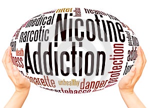 Nicotine addiction word cloud hand sphere concept