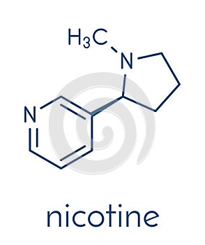 Nicotine tobacco stimulant molecule. Main addictive component in cigarette smoke. Skeletal formula.