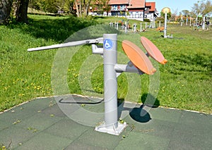 NIDA, LITHUANIA. The street exercise machine `Top draft` for disabled people