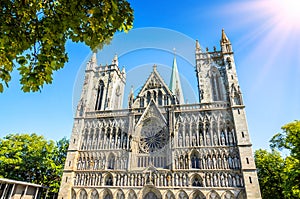 Nidaros Cathedral Nidarosdomen in beautiful city Trondheim, Norway