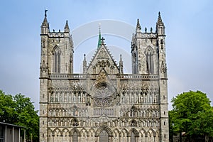 Nidarosdomen cathedral towers in Trondheim, Norway.